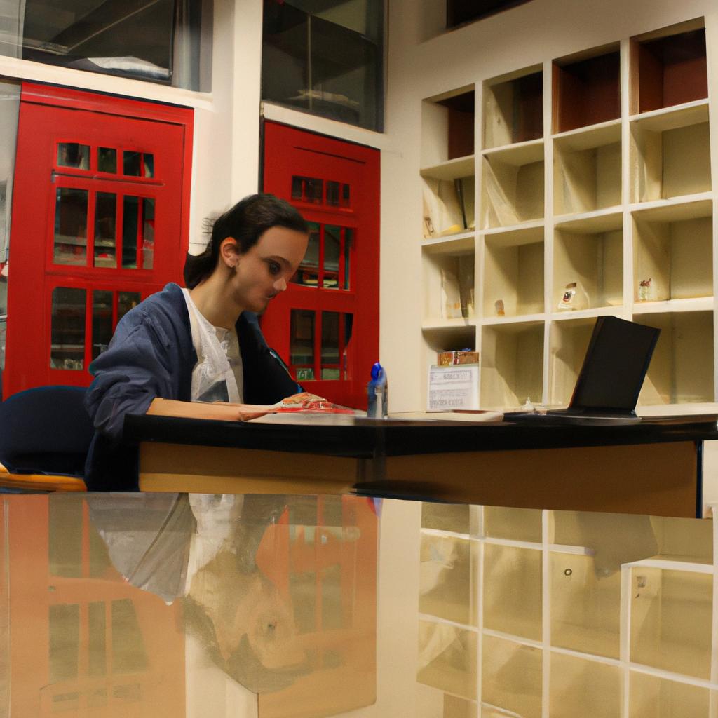 Person working in library setting