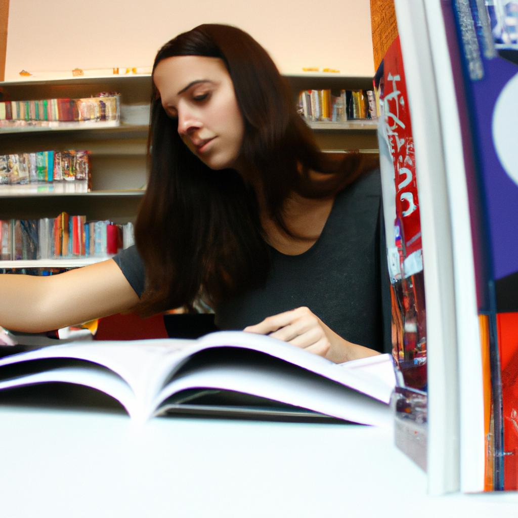 Person using library resources, studying