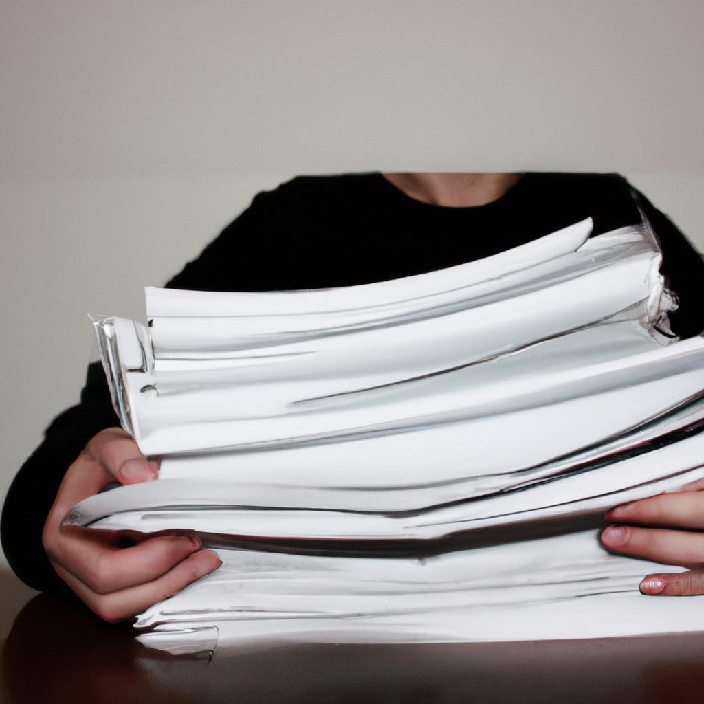 Person holding stack of papers