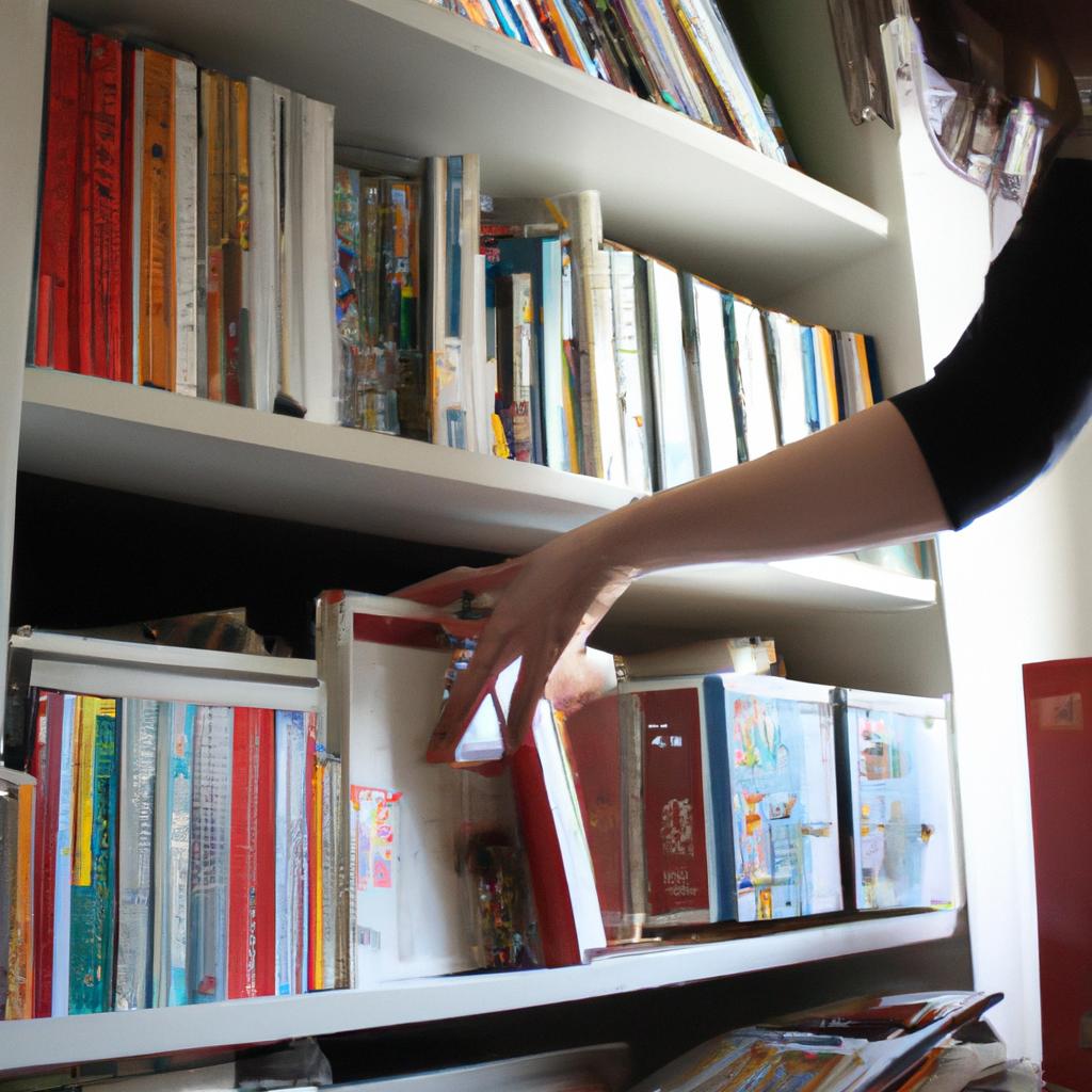 Person sorting books on shelves